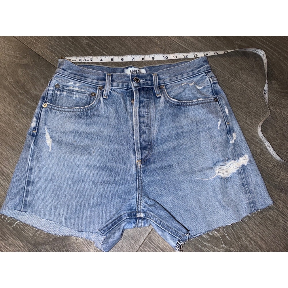 AGOLDE 90s Jean High Rise Distressed Denim Cut Off Shorts Light Wash Blue 26
